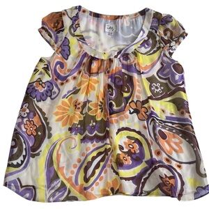 Milly of New York Cap Sleeve Silk Lined Top Blouse Size 10 Paisley Floral